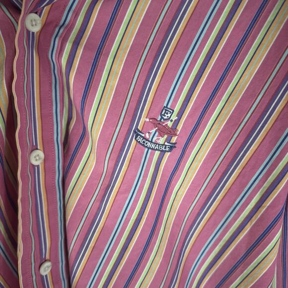 Vintage Faconnable Shirt Mens XL Multicolor Stripe Button Down Made France 90s - Picture 2 of 9